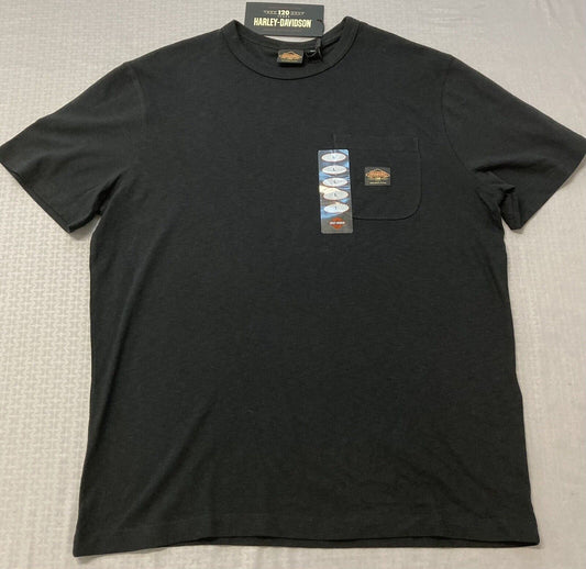 NEW HARLEY DAVIDSON 96566-23VM Men's 120th Black Knit Pocket Tee M