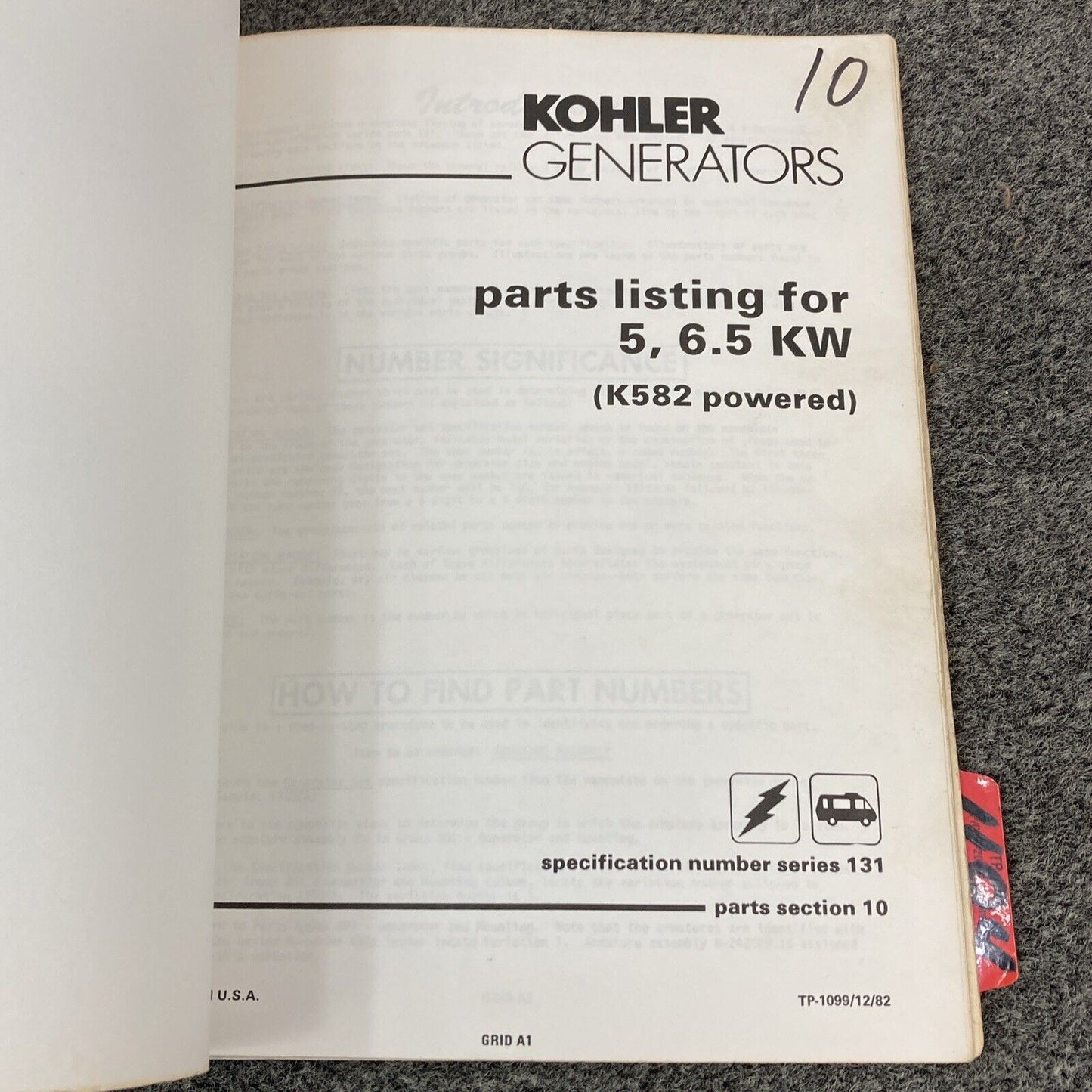 GENUINE KOHLER GENERATORS PARTS LISTING/OWNERS/IDENTIFICATION MANUALS