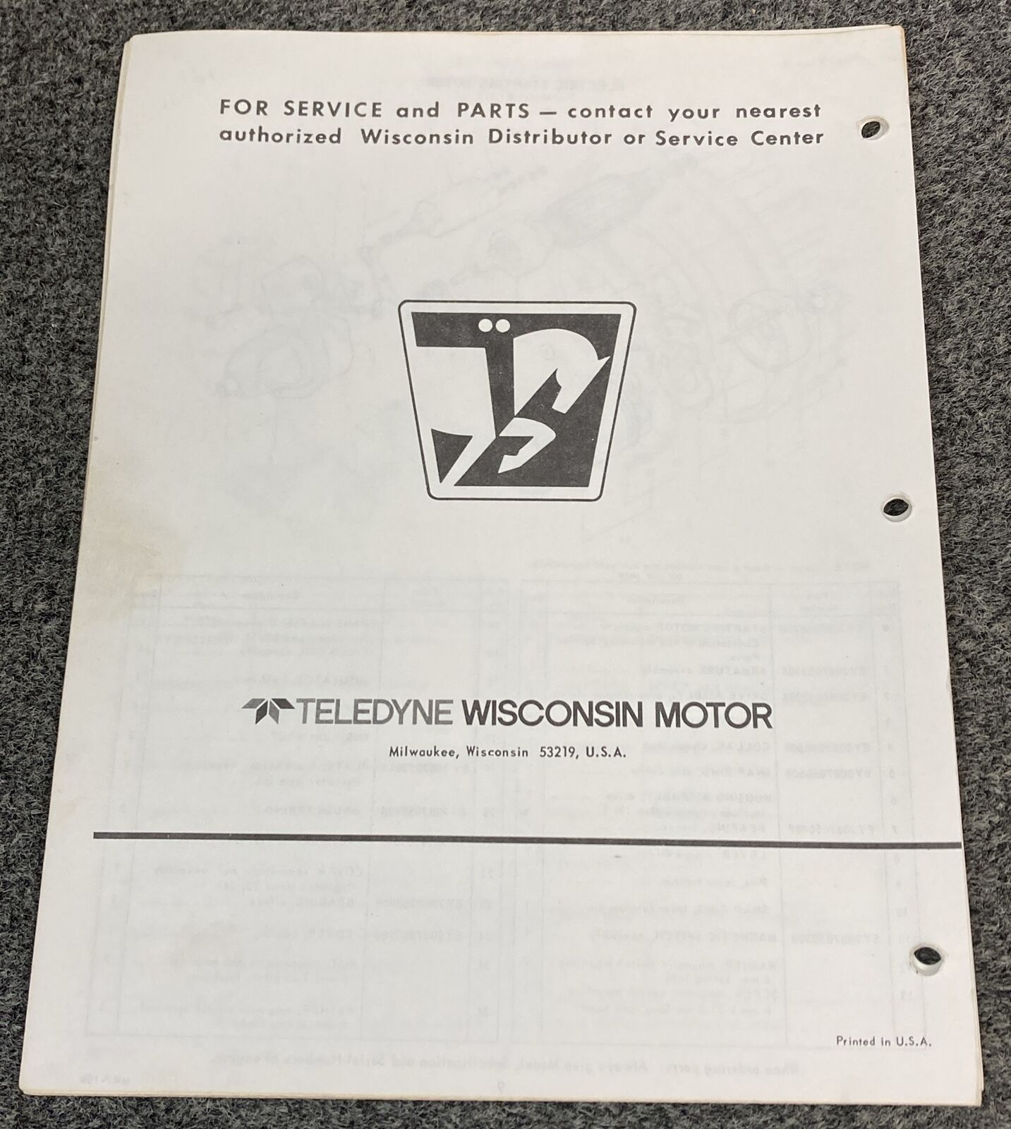 TELEDYNE WISCONSIN ROBIN EY44W LOOSE-LEAF SERVICE PARTS MANUAL