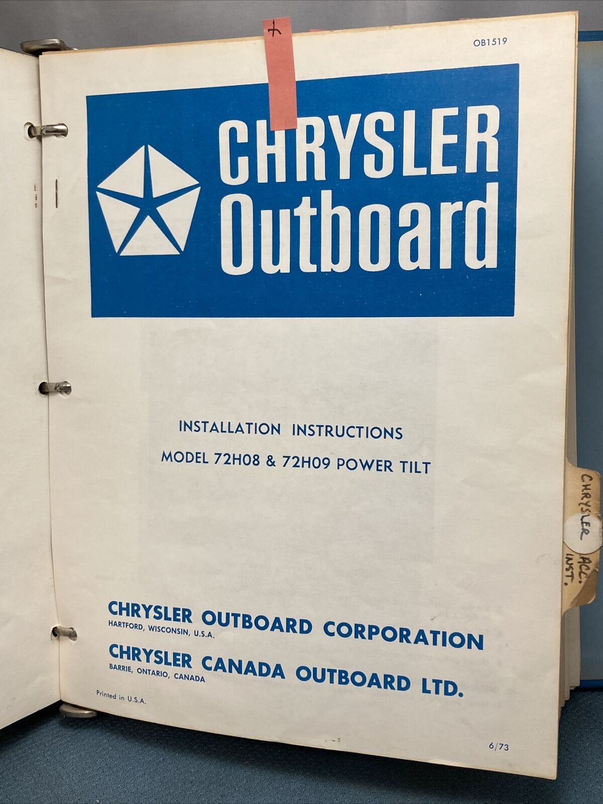 CHRYSLER OUTBOARD OB1100-OB1920, OB2033-OB2900, OB3171-OB3206 PARTS CATALOGS