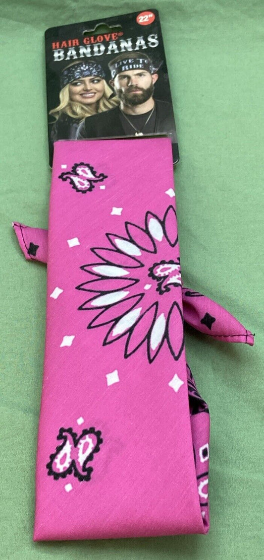 NEW HAIR GLOVE BANDANA HG-56023 22" PINK PAISLEY W/HIDDEN BUTTERFLY SKULLS