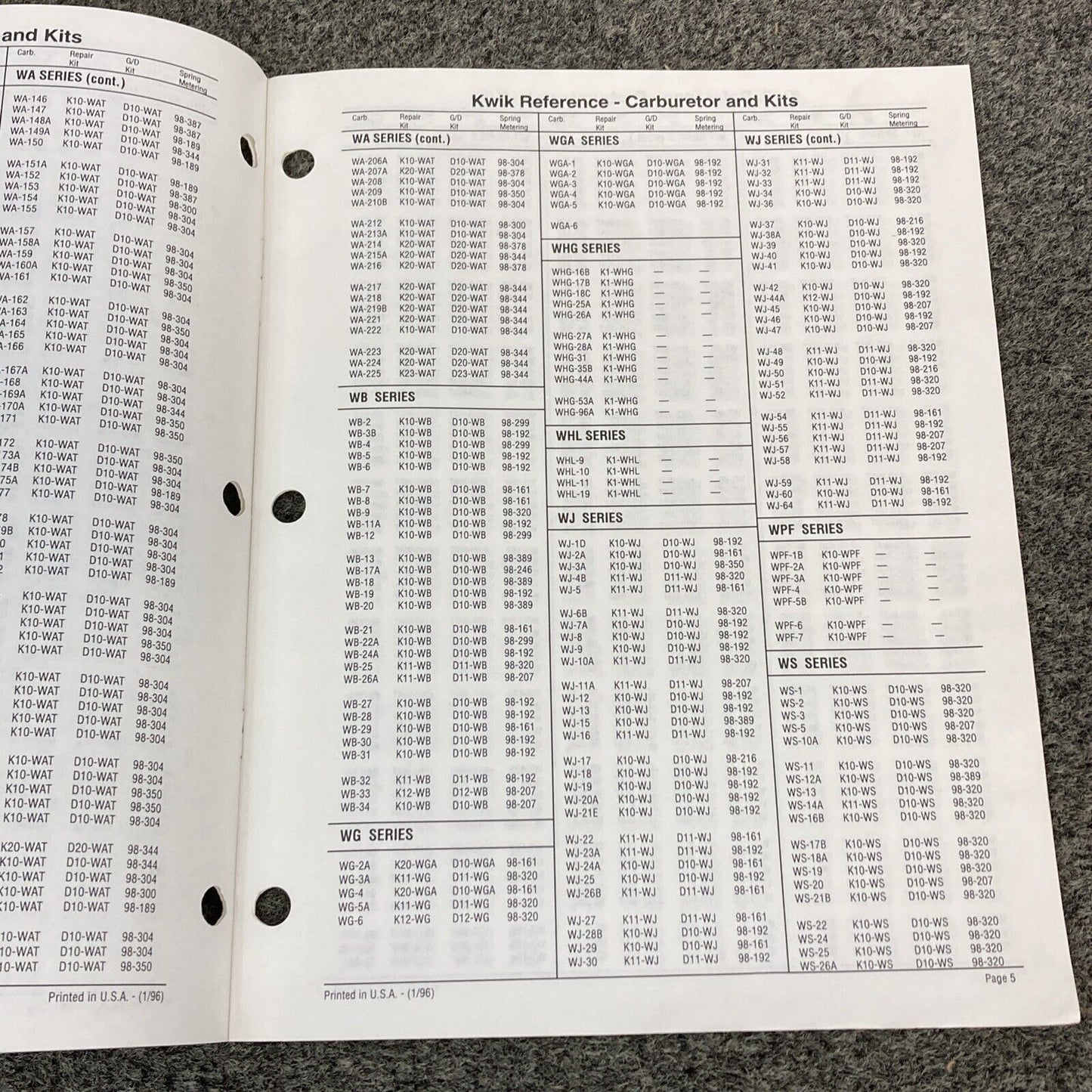 WALBRO CORPORATION ASSORTED MANUALS/SPECS 1994-2003