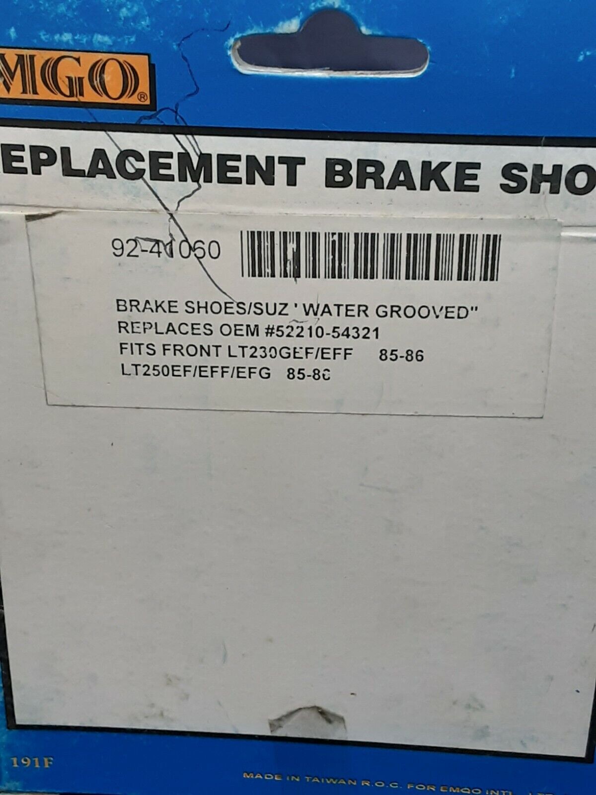 NEW EMGO FRONT BRAKE SHOES 92-41060 SUZUKI LT230 LT250