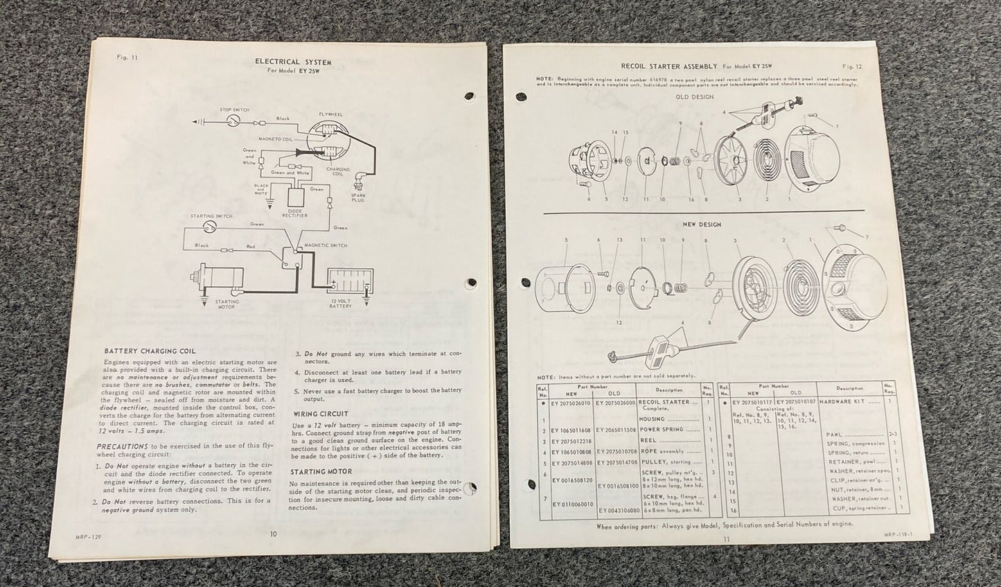 TELEDYNE WISCONSIN ROBIN EY25W LOOSE-LEAF SERVICE PARTS MANUAL