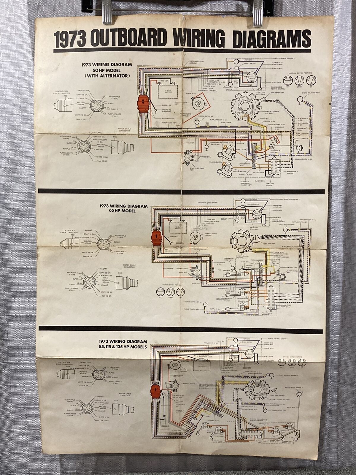 JOHNSON 1973 OUTBOARD WIRING DIAGRAM 50/65/85/115/135 HP MODELS WITH ALTERNATOR