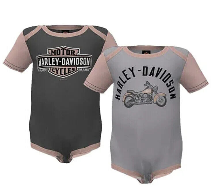 NEW GENUINE HARLEY DAVIDSON 3009234 12-18m 2PK Colorblocked BODYSUIT PINK/GREY