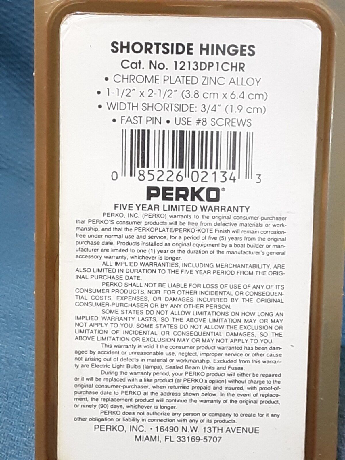 QTY2 NEW PERKO 1213DP1CHR SHORTSIDE HINGES 1-1/2"X2-1/2" SHORT SIDE WIDTH 3/4"