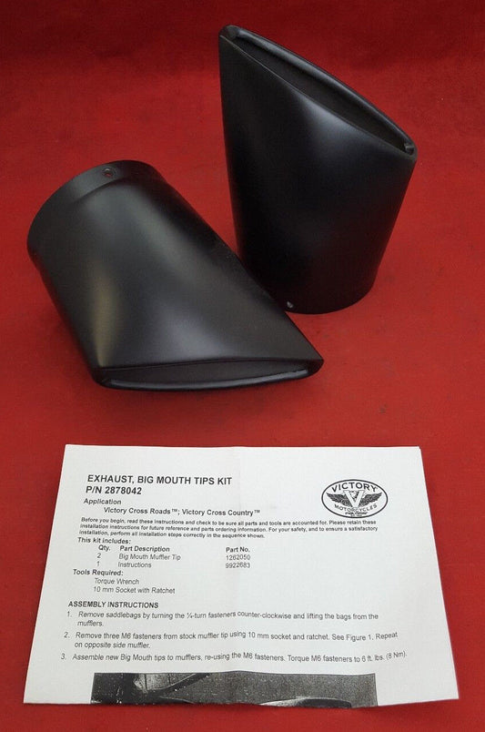 NEW VICTORY 2878042-266 BIG MOUTH EXHAUST TIPS - BLACK STANDARD/SPECIAL CRUISER