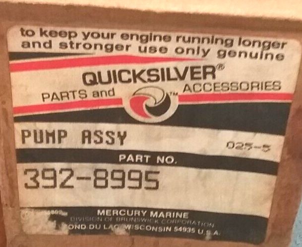 NEW QUICKSILVER 392-8995 PUMP ASSEMBLY MERCURY OUTBOARD 75-200HP