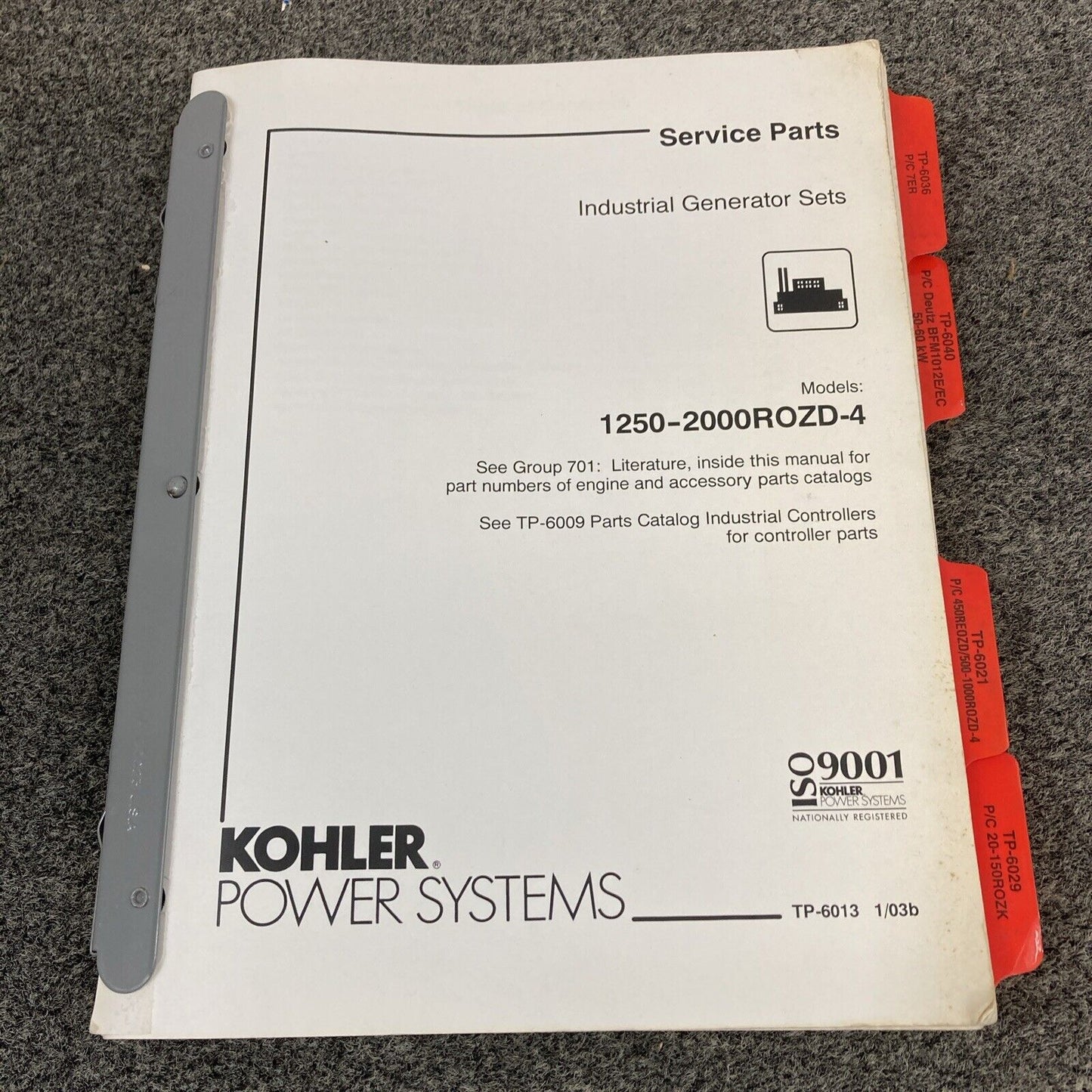 GENUINE KOHLER INDUSTRIAL GENERATOR SET SERVICE PARTS MANUALS