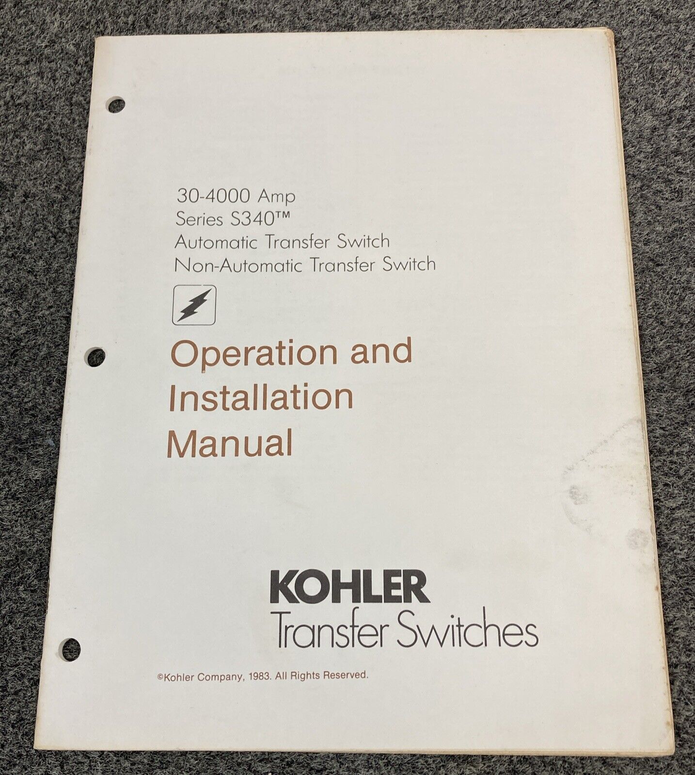 GENUINE KOHLER GENERATORS TP-5087 TP-5257 TRANSFER SWITCHES MANUALS