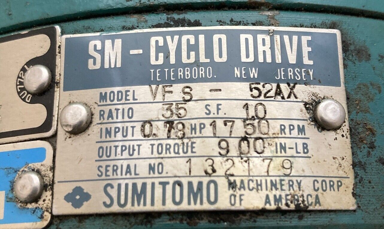 GENUINE SUMITOMO VFS-52AX SM-CYCLO DRIVE SPEED REDUCER FOR PARTS