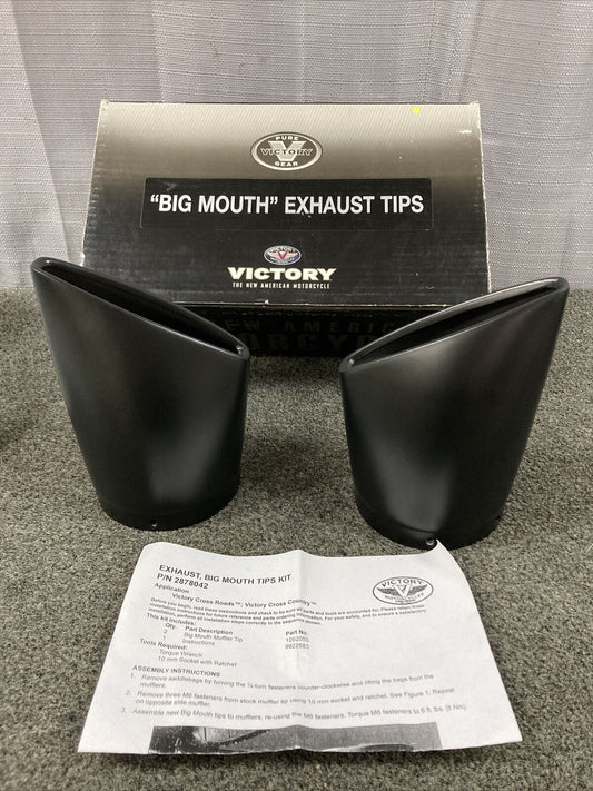 NEW GENUINE VICTORY 2878042-266 BIG MOUTH EXHAUST TIPS - BLACK STANDARD CRUISER