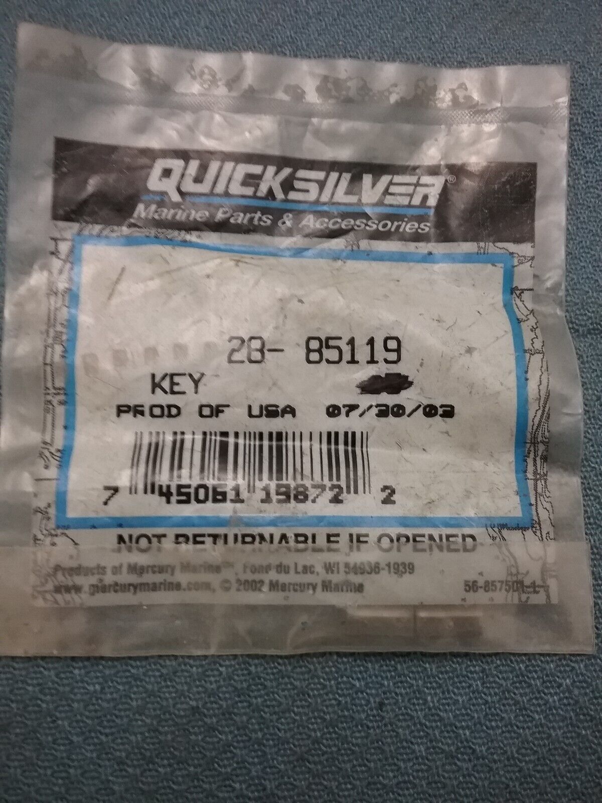 NEW QUICKSILVER 28-85119 KEY QTY2 Mercury Outboard 20 25 18HP