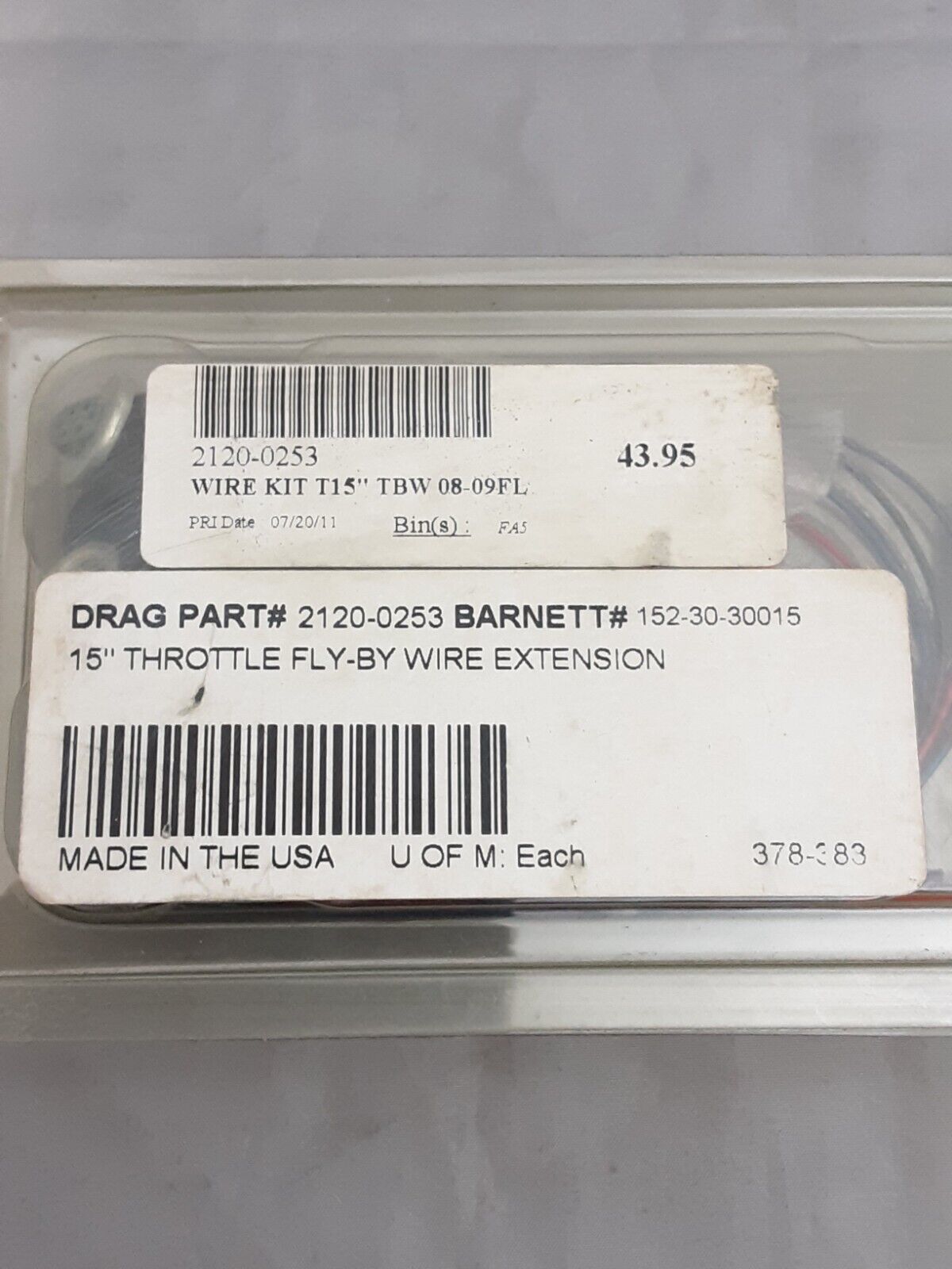 NEW BARNETT 152-30-30015 H-D 15" Throttle Fly-By Wire Extension.