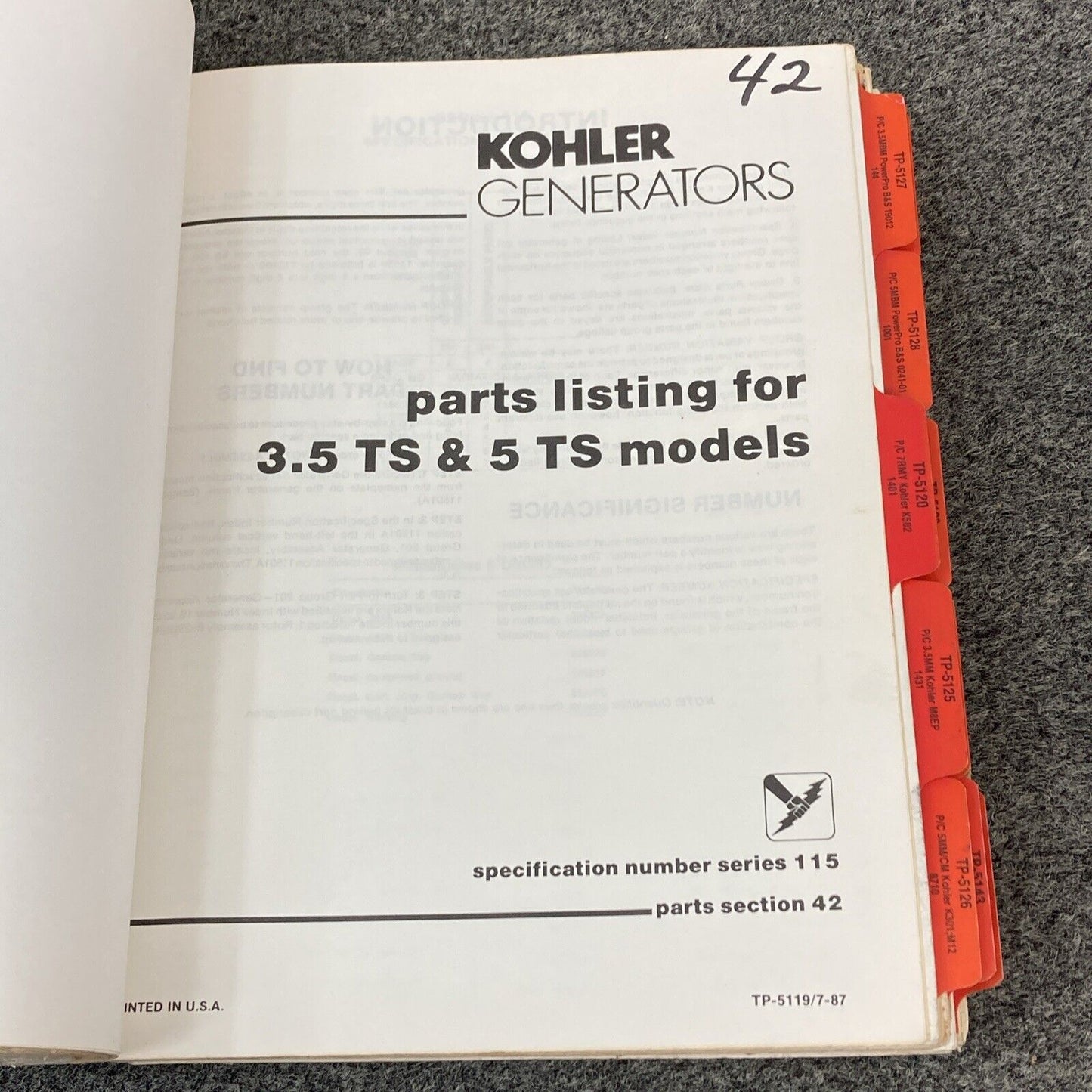 QTY 21 GENUINE KOHLER GENERATORS PARTS LISTING/CATALOG MANUALS