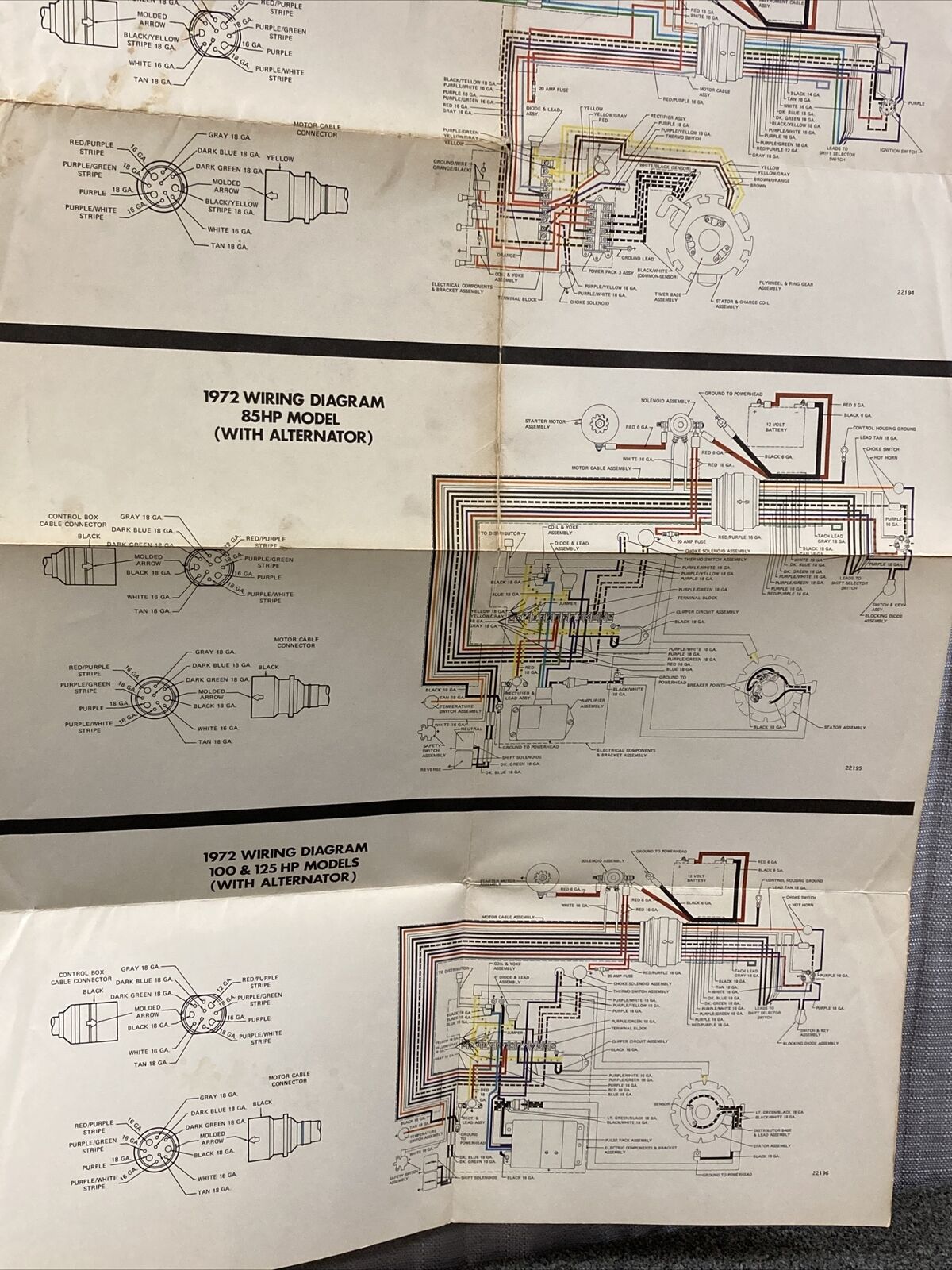 JOHNSON 1972 OUTBOARD WIRING DIAGRAM 65/85/100/125 HP MODELS WITH ALTERNATOR