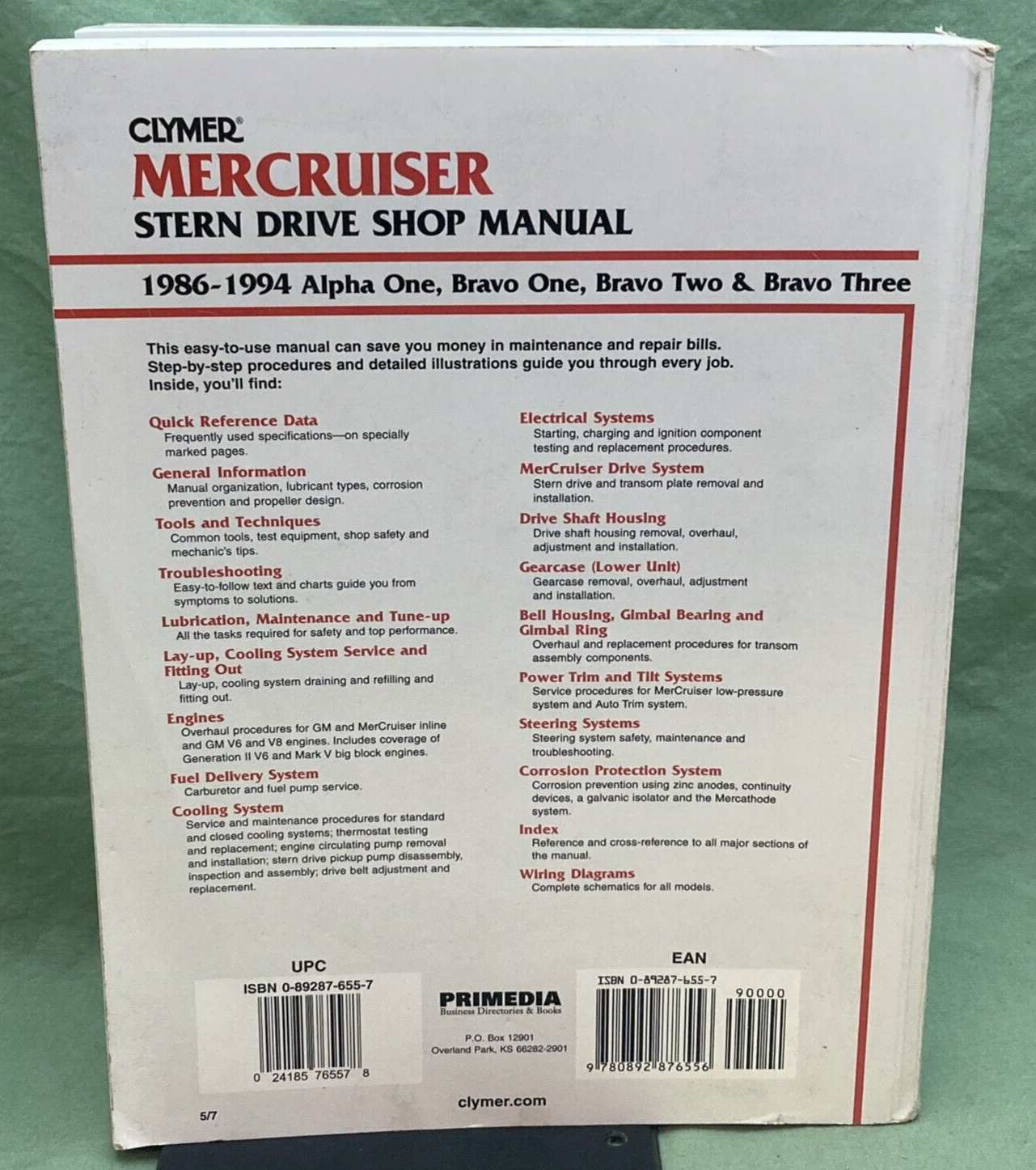 GENUINE CLYMER B742 MERCRUISER STERN DRIVE SHOP MANUAL 86-94