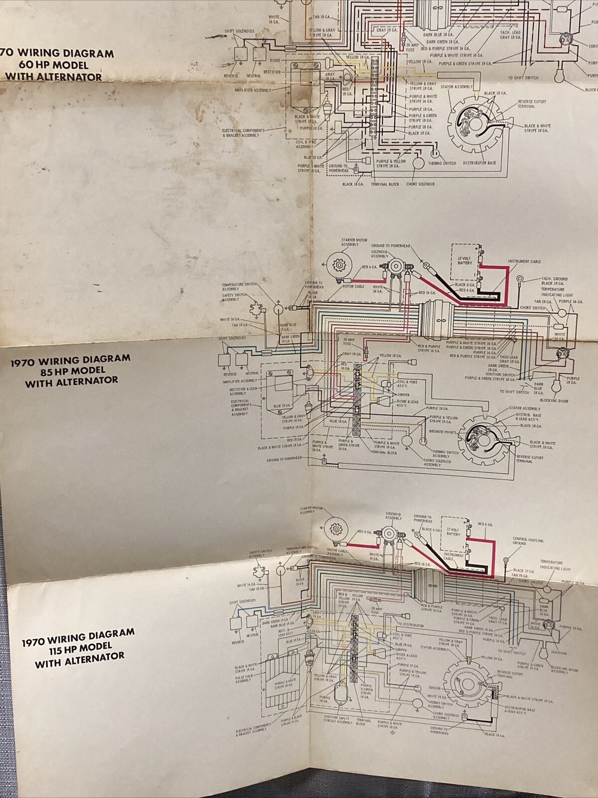 JOHNSON 1970 OUTBOARD WIRING DIAGRAM 60/85/115 HP ELECTRIC START MODELS WITH ALT