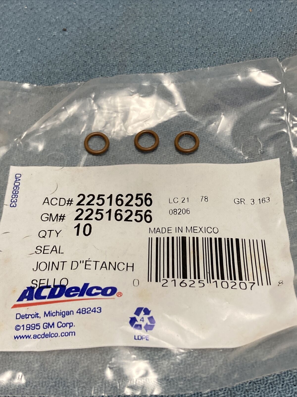 QTY 3 NEW ACDELCO 22516256 MULTI-PURPOSE FUEL LINE O-RING GM 22516256 GR.3.163