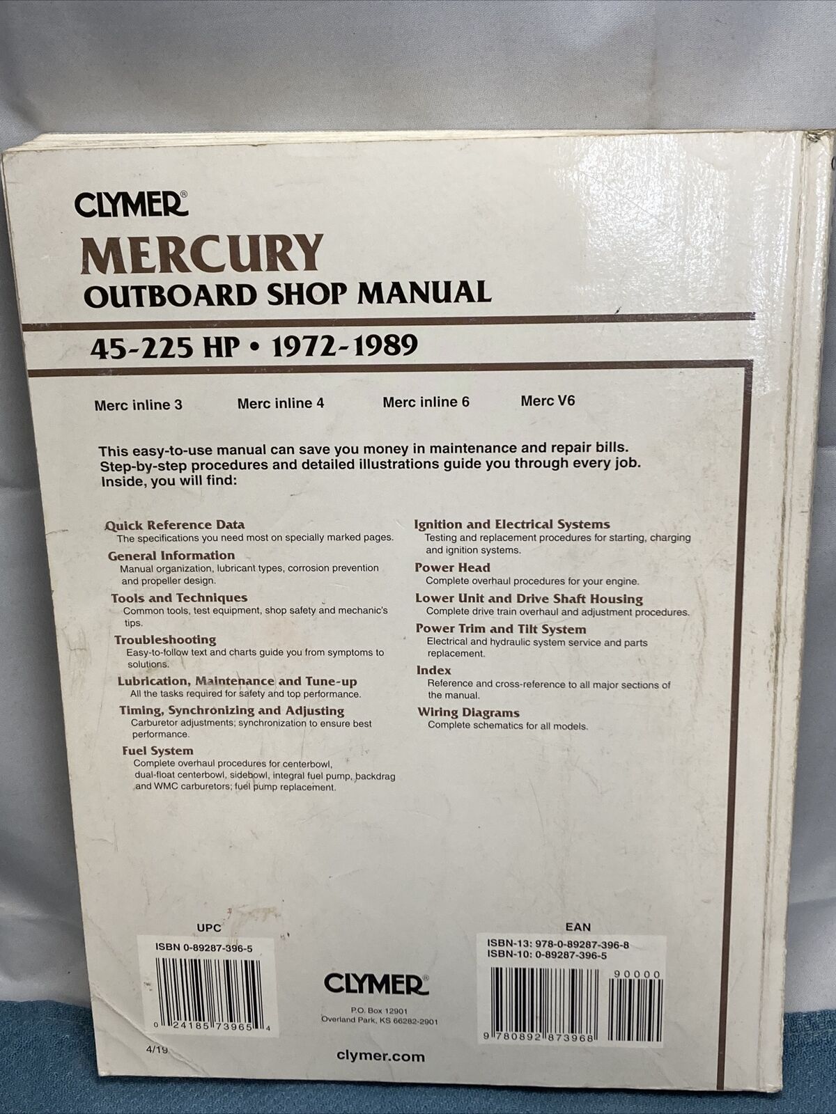 CLYMER MERCURY B726 OUTBOARD SHOP MANUAL 1972-1989 024185739654