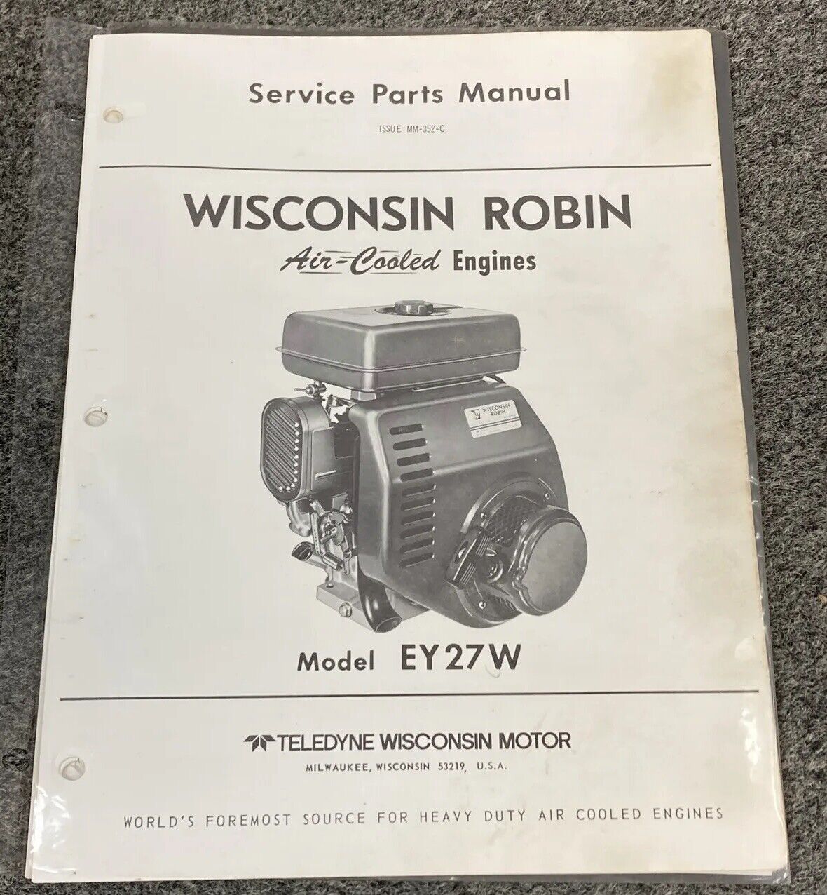 TELEDYNE WISCONSIN ROBIN EY27W LOOSE-LEAF SERVICE PARTS MANUAL