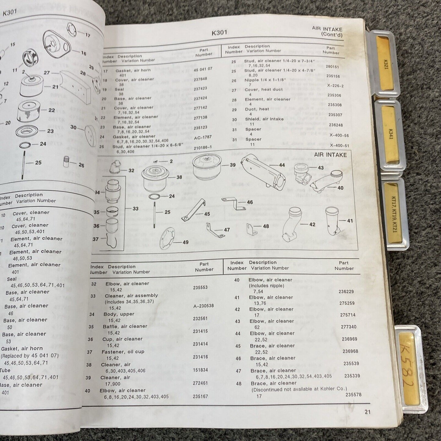 GENUINE KOHLER K-SERIES PARTS MANUALS