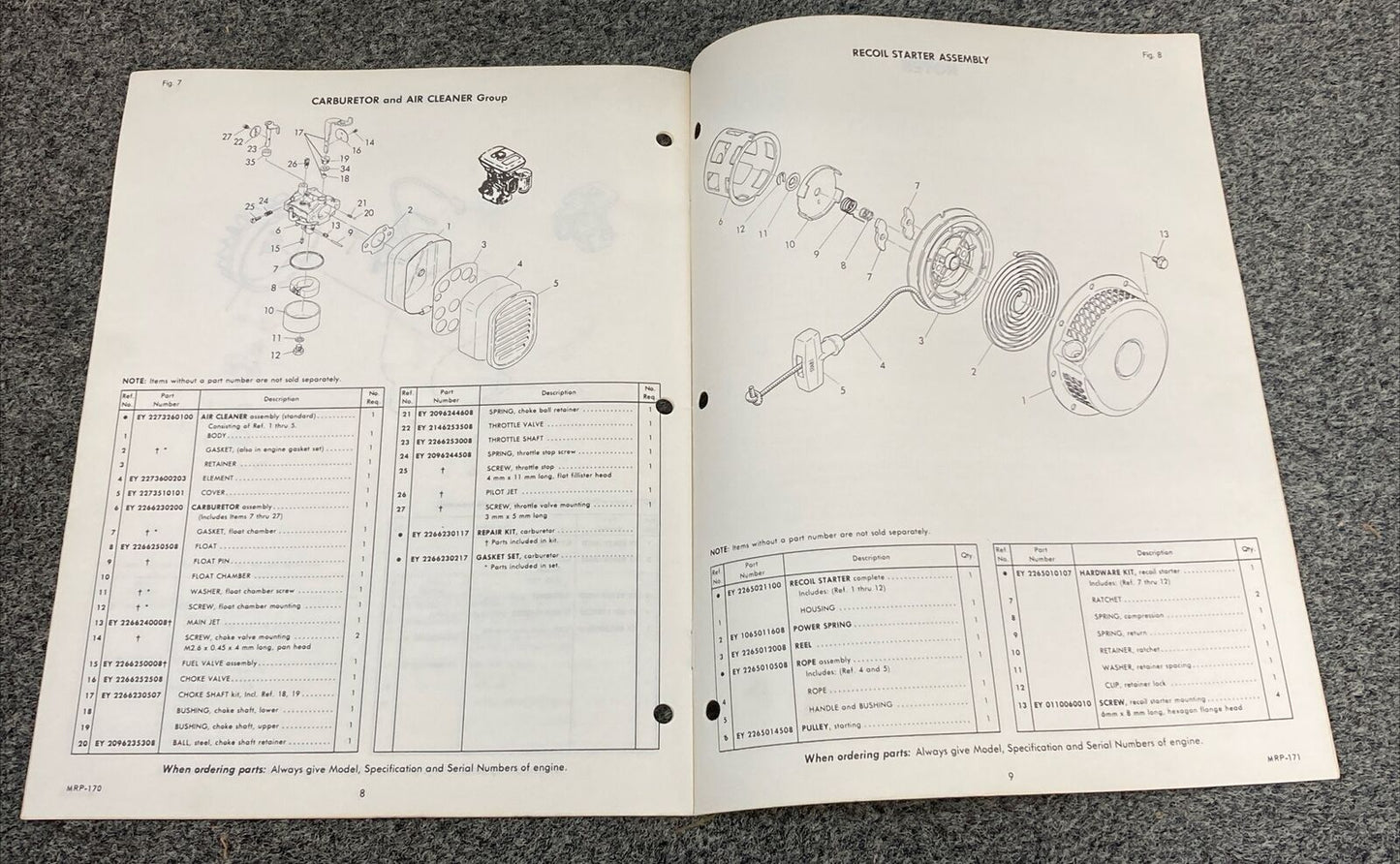 TELEDYNE TOTAL POWER WISCONSIN ROBIN W1-145-B PARTS CATALOG