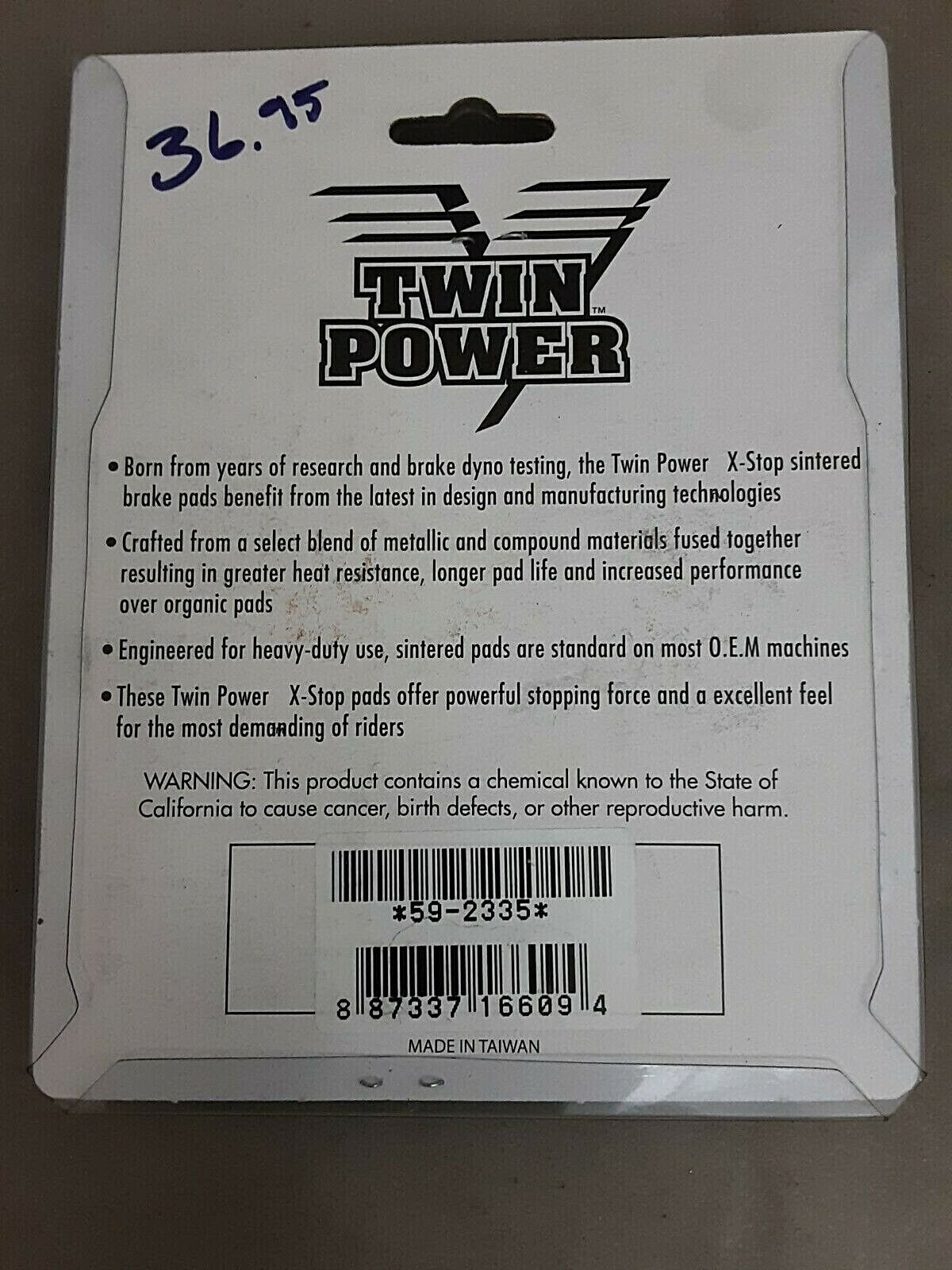 Twin Power 59-2335 X-Stop High Performance Sintered Brake Pads Harley Davidson