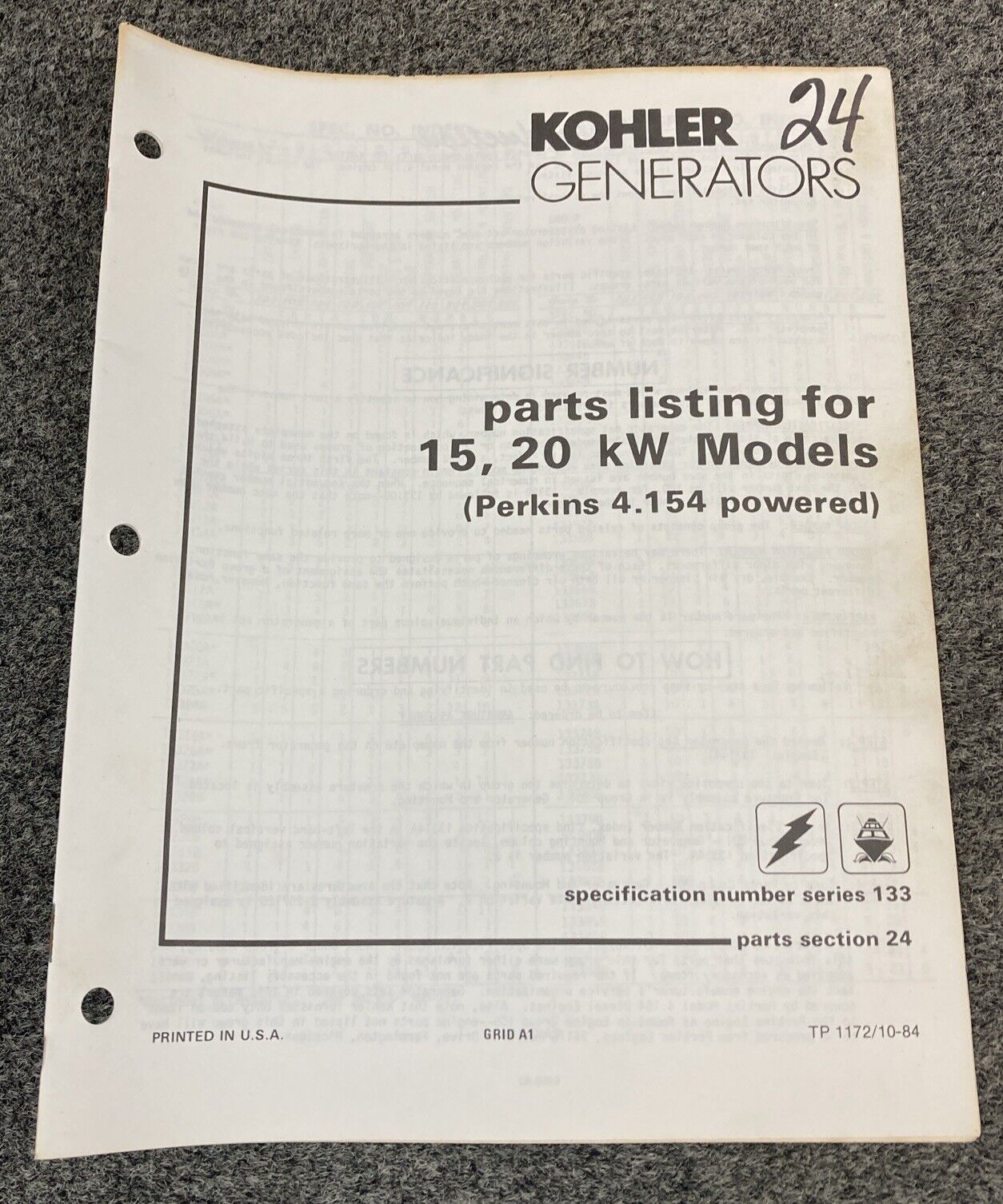 QTY 3 GENUINE KOHLER GENERATOR SETS PARTS LISTING MODELS 1.75KW 3.5KW 15,20kW