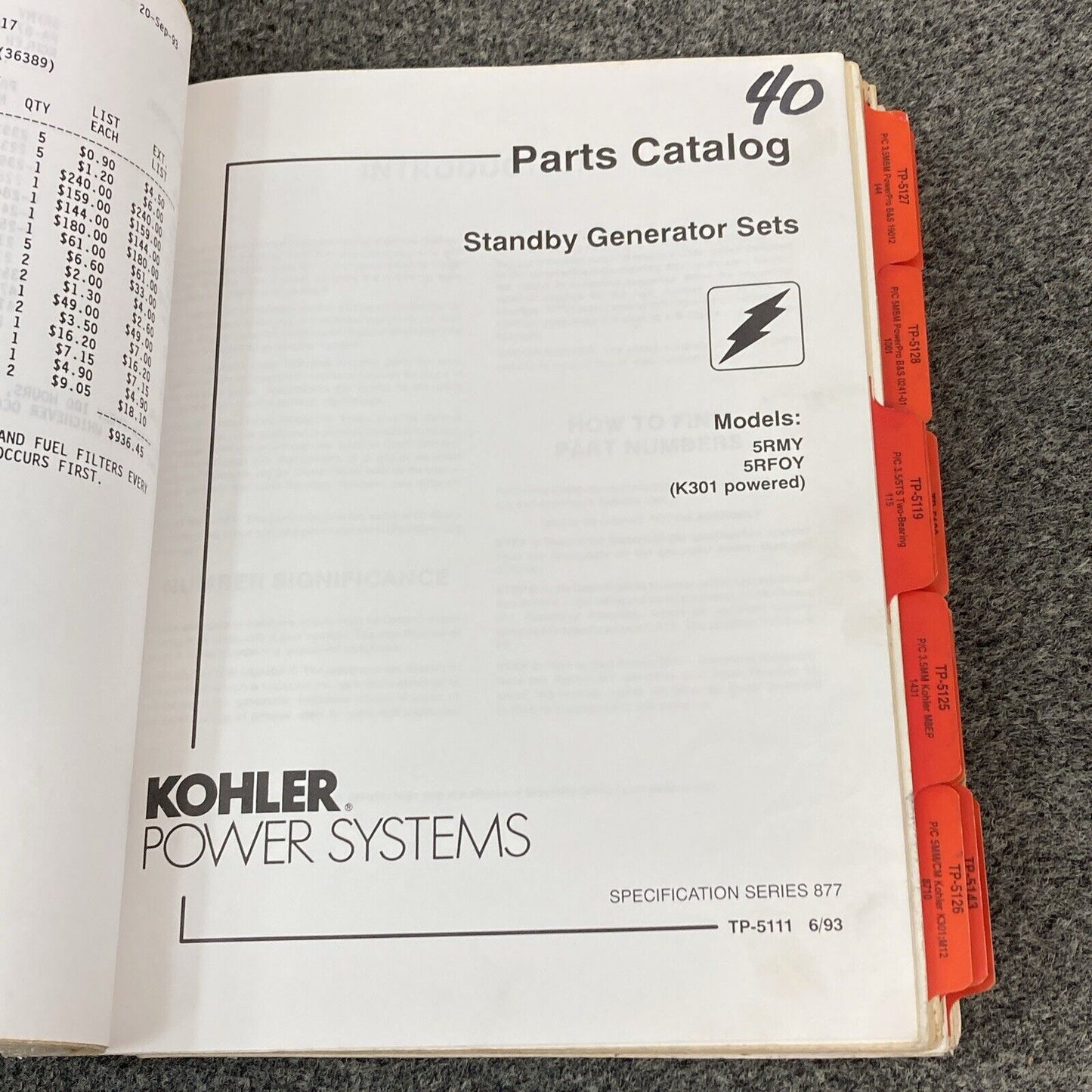 QTY 21 GENUINE KOHLER GENERATORS PARTS LISTING/CATALOG MANUALS