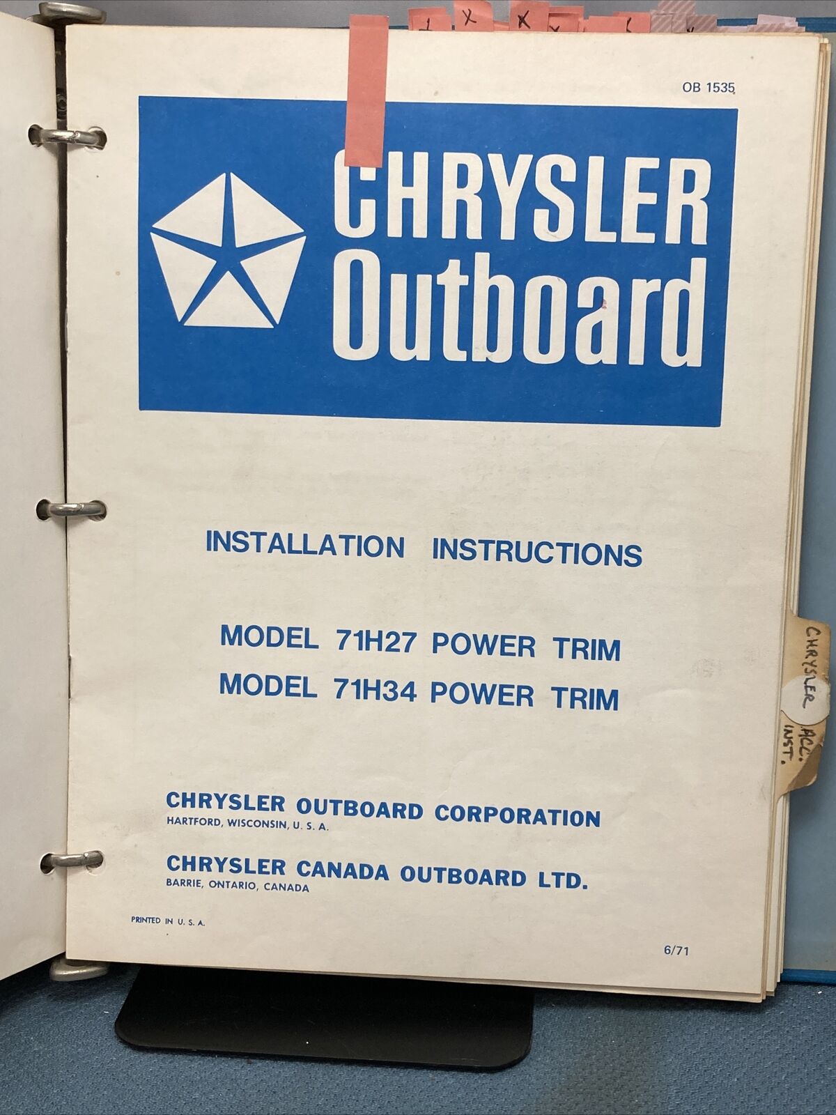 CHRYSLER OUTBOARD OB1100-OB1920, OB2033-OB2900, OB3171-OB3206 PARTS CATALOGS