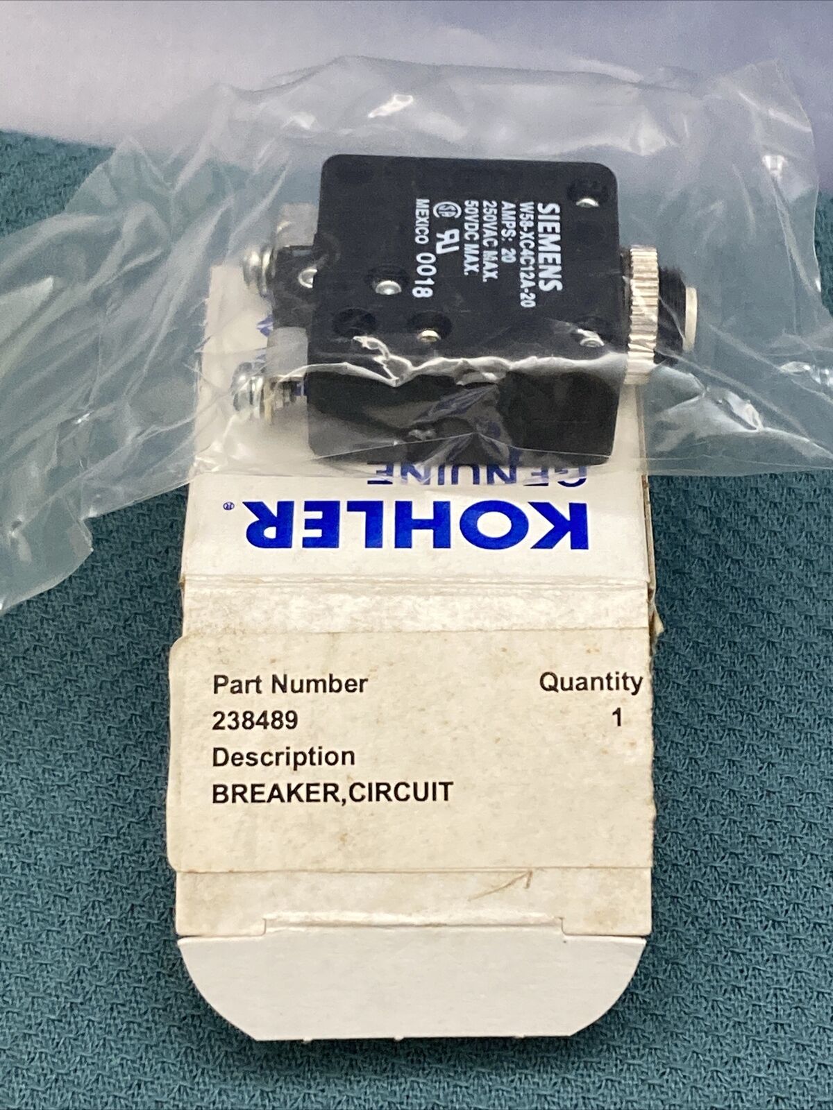 NEW GENUINE KOHLER 238489 BREAKER, CIRCUIT GENERATOR