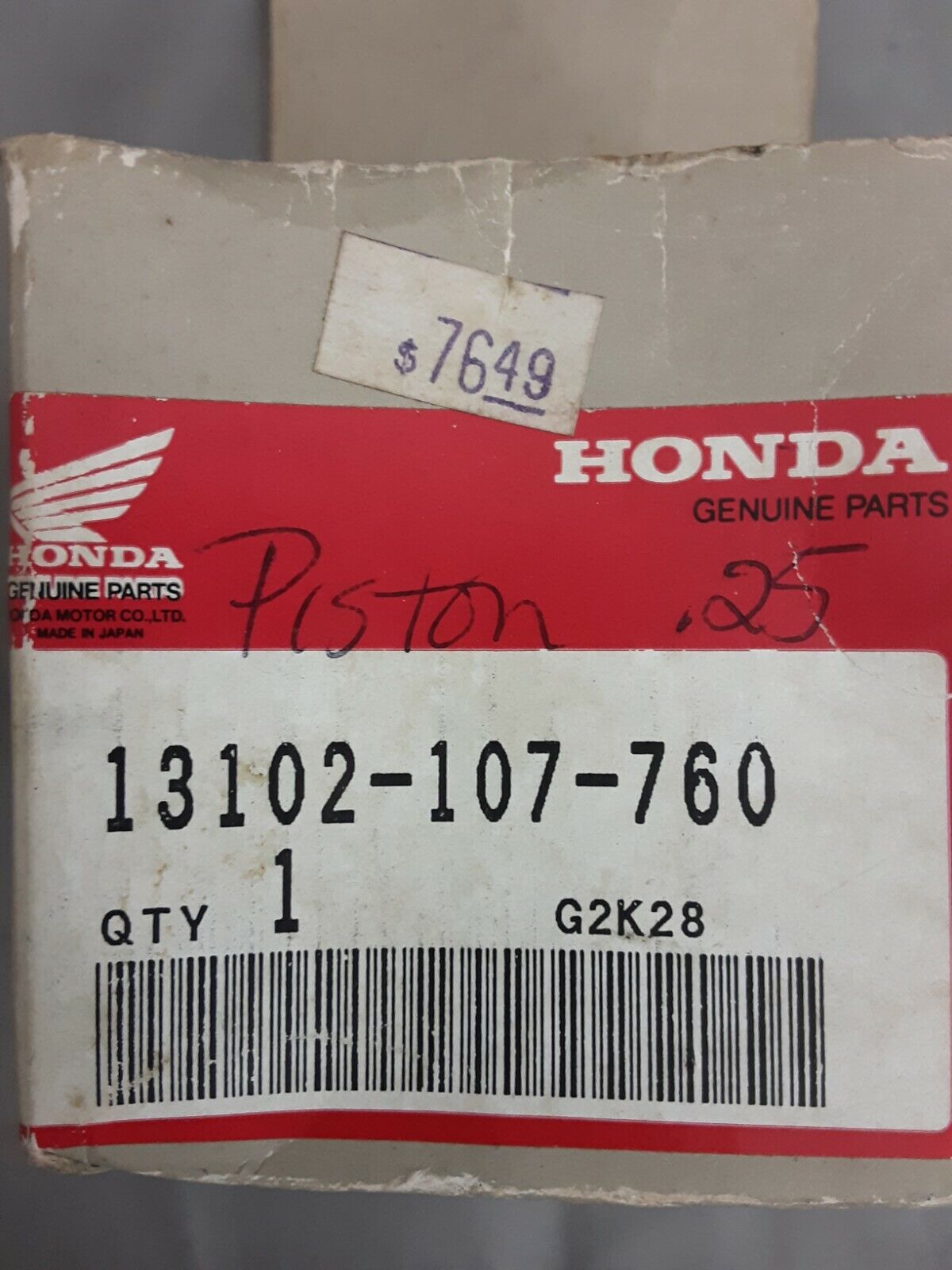 NEW GENUINE HONDA 13102-107-760 PISTON (OS) (0.25) HURRICANE CBR600 1987