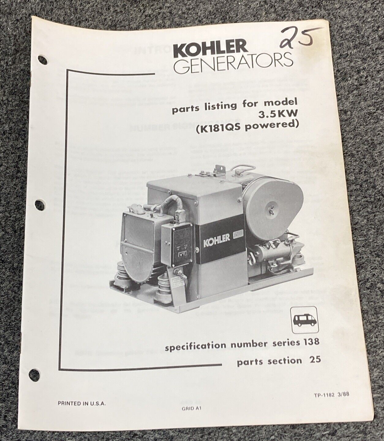 QTY 3 GENUINE KOHLER GENERATOR SETS PARTS LISTING MODELS 1.75KW 3.5KW 15,20kW