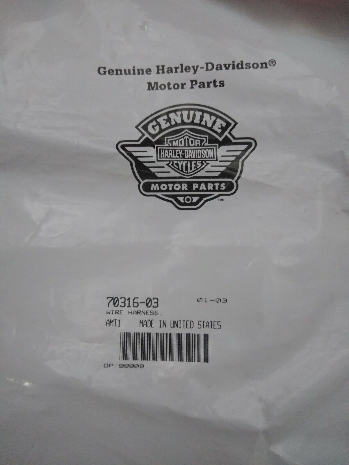 New Harley Davidson License Plate Wire Harness / 70316-03 / FXSTD