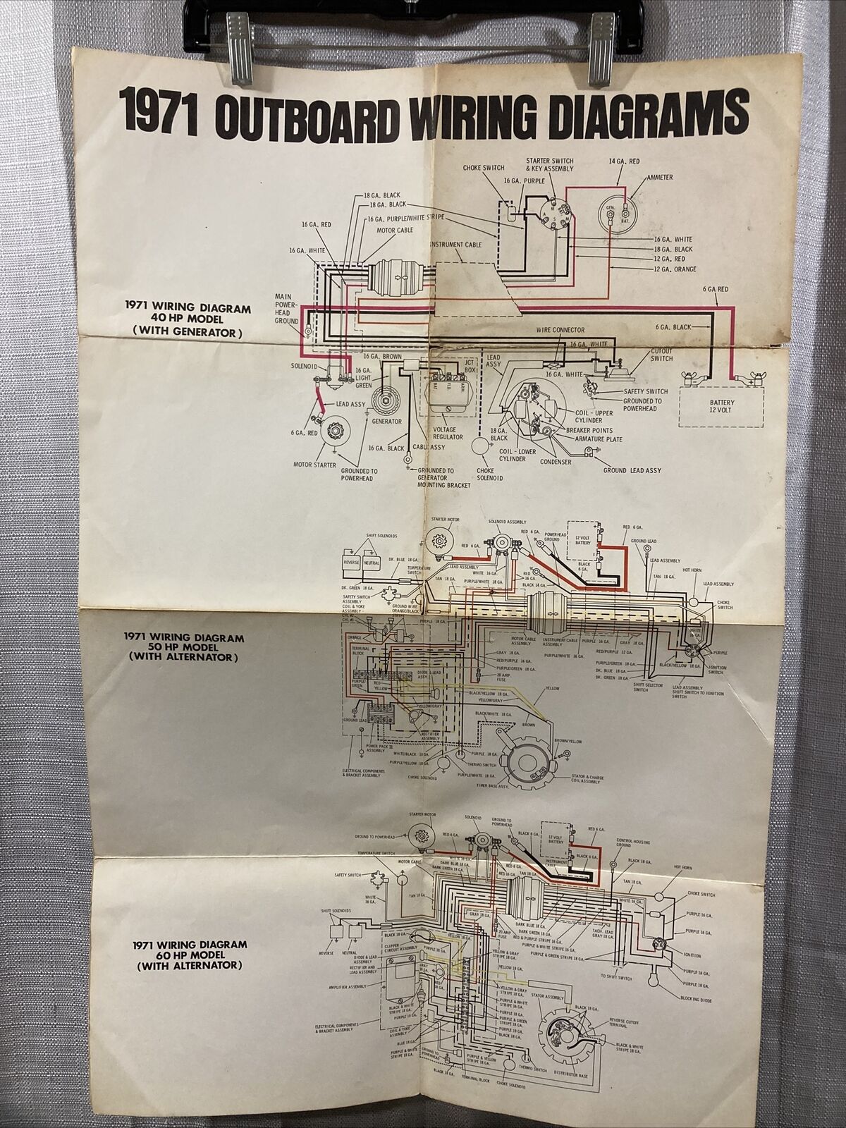 JOHNSON 1971 OUTBOARD WIRING DIAGRAM 40/50/60 HP MODELS WITH ALTERNATOR AND GEN.