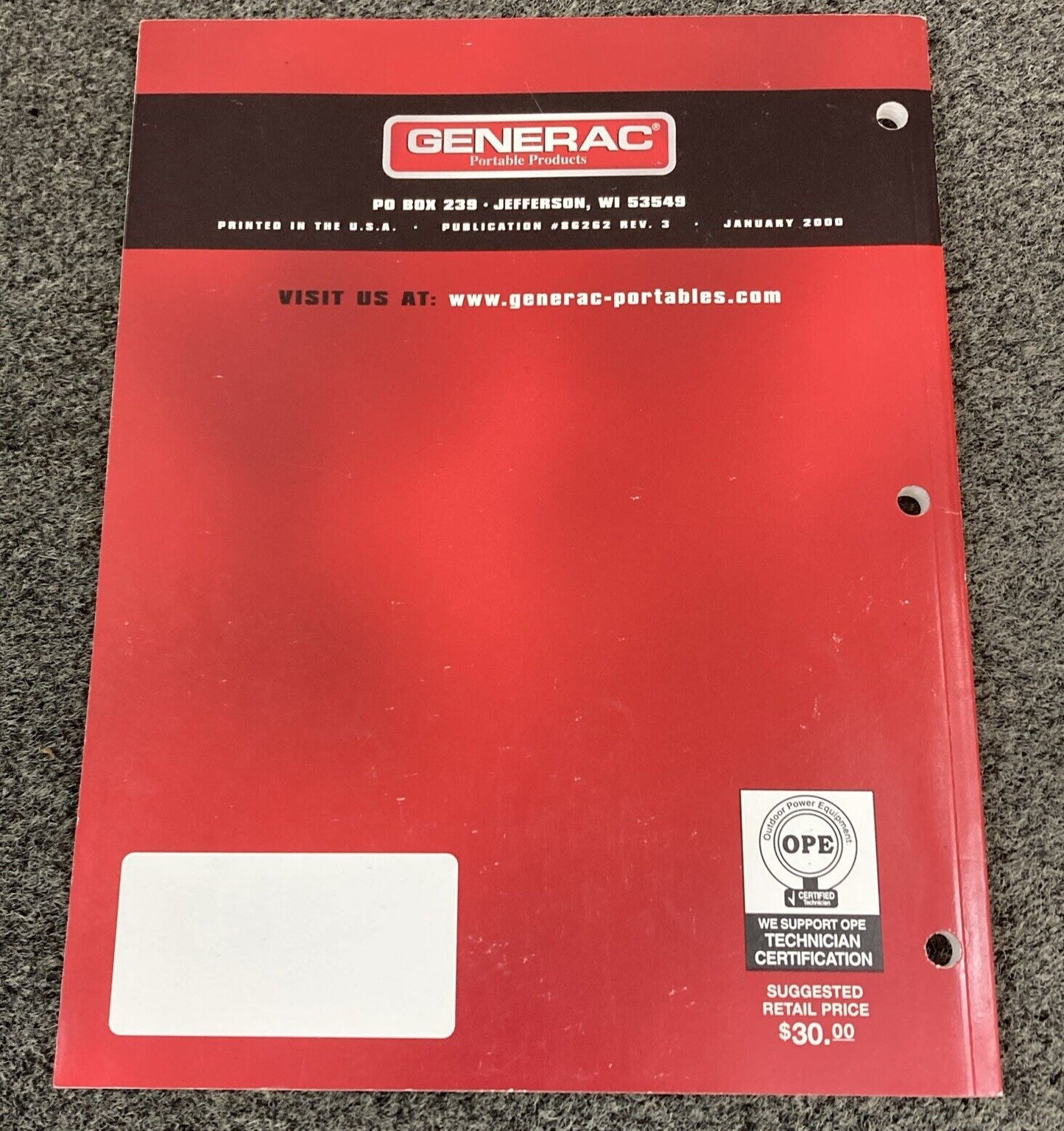 GENERAC 86262 PORTABLE GENERATORS FAMILIARIZATION & TROUBLESHOOTING GUIDE