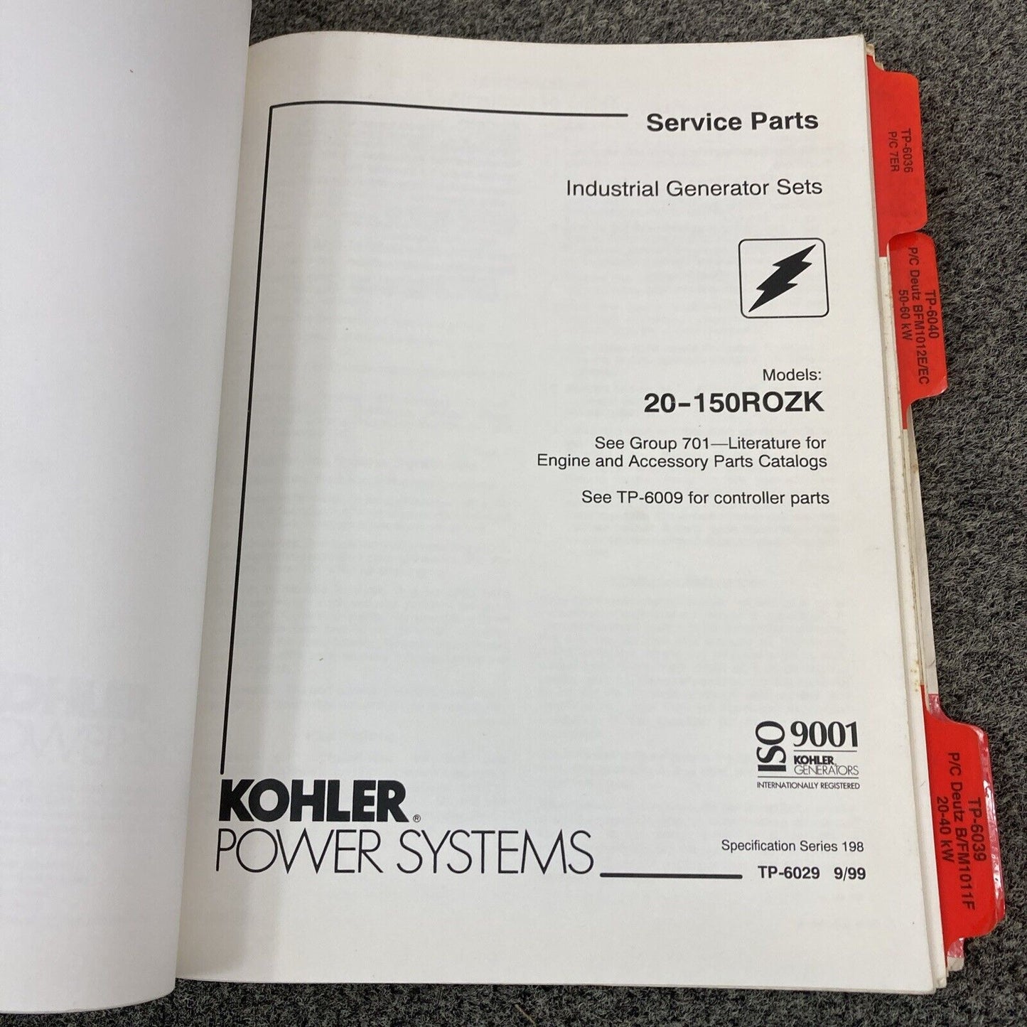 GENUINE KOHLER INDUSTRIAL GENERATOR SET SERVICE PARTS MANUALS