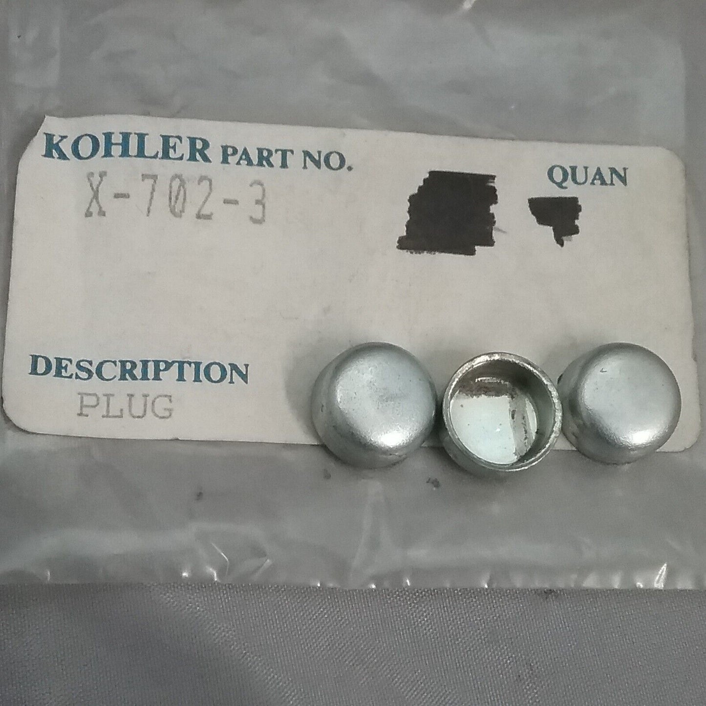 QTY3 NEW GENUINE KOHLER X-702-3-S PLUG; CUP 1/2 SUPERSEDED 25 139 50-S