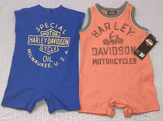 NEW HARLEY DAVIDSON 3052235 Baby Boys 2-Pack Sleeveless Romper Set Org/Blu 6-9M