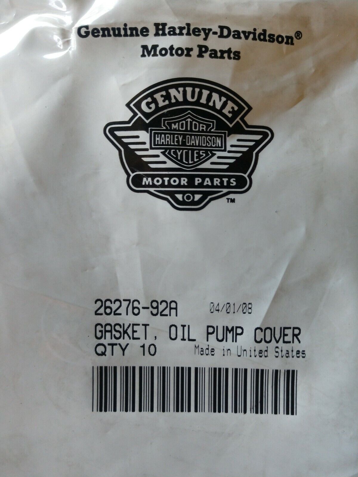 Genuine NEW Harley Davidson Gasket, Oil Pump Cover 26276-92A