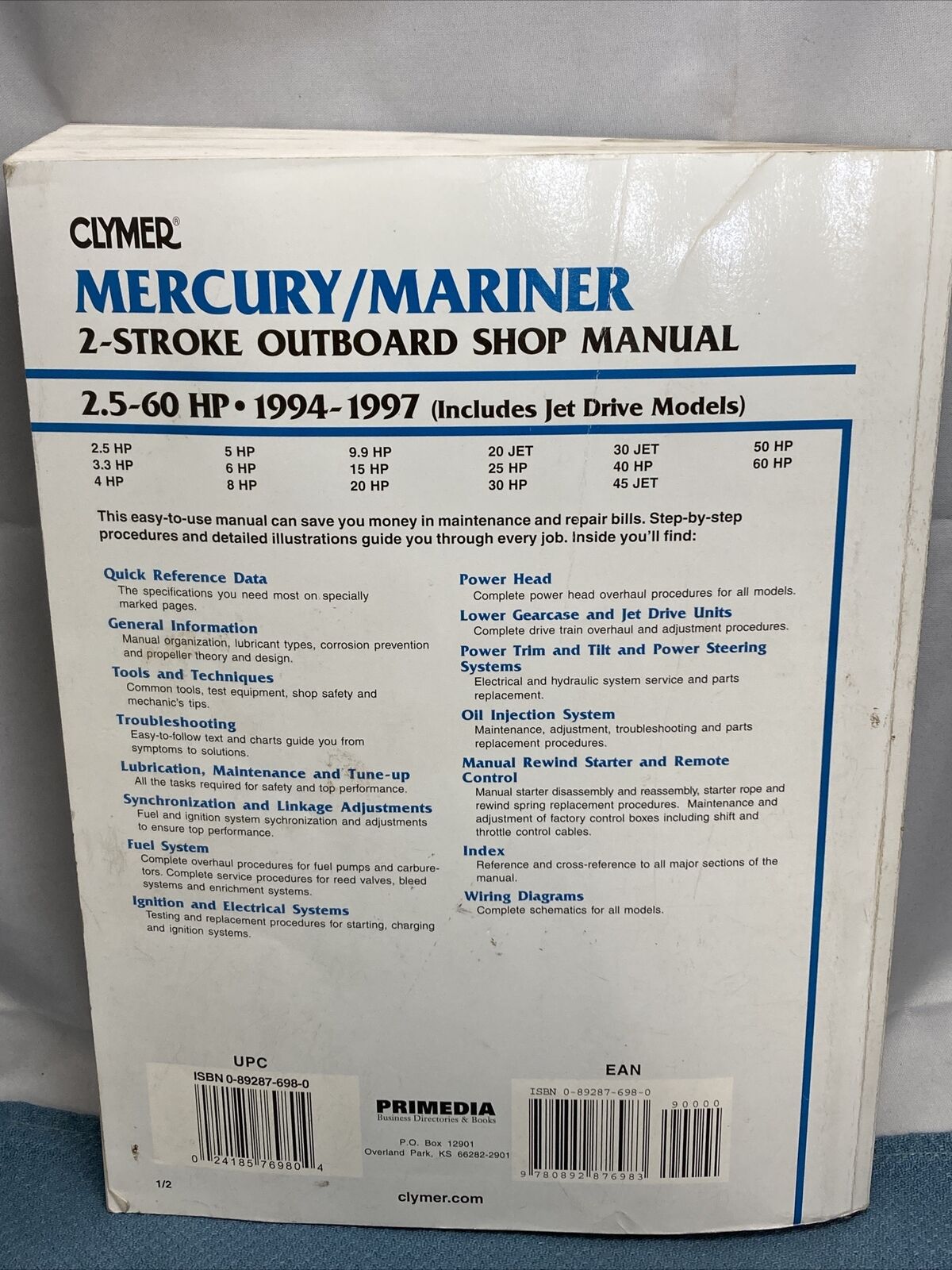 CLYMER MERCURY/MARINER B723 OUTBOARD SHOP MANUAL 1994-1997 024185769804