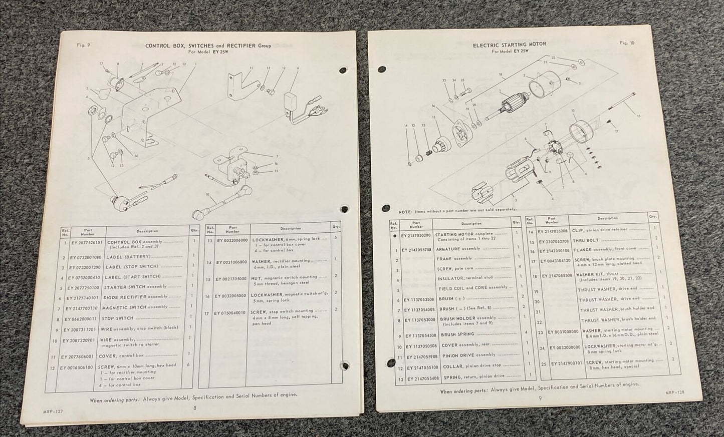 TELEDYNE WISCONSIN ROBIN EY25W LOOSE-LEAF SERVICE PARTS MANUAL