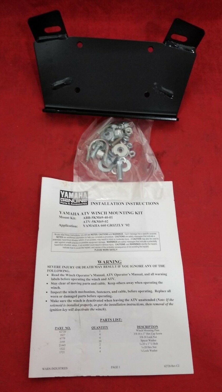 NEW WARN Yamaha Winch Mount Kit AB5KM694001 / 62665 / Black / Kodiak 660