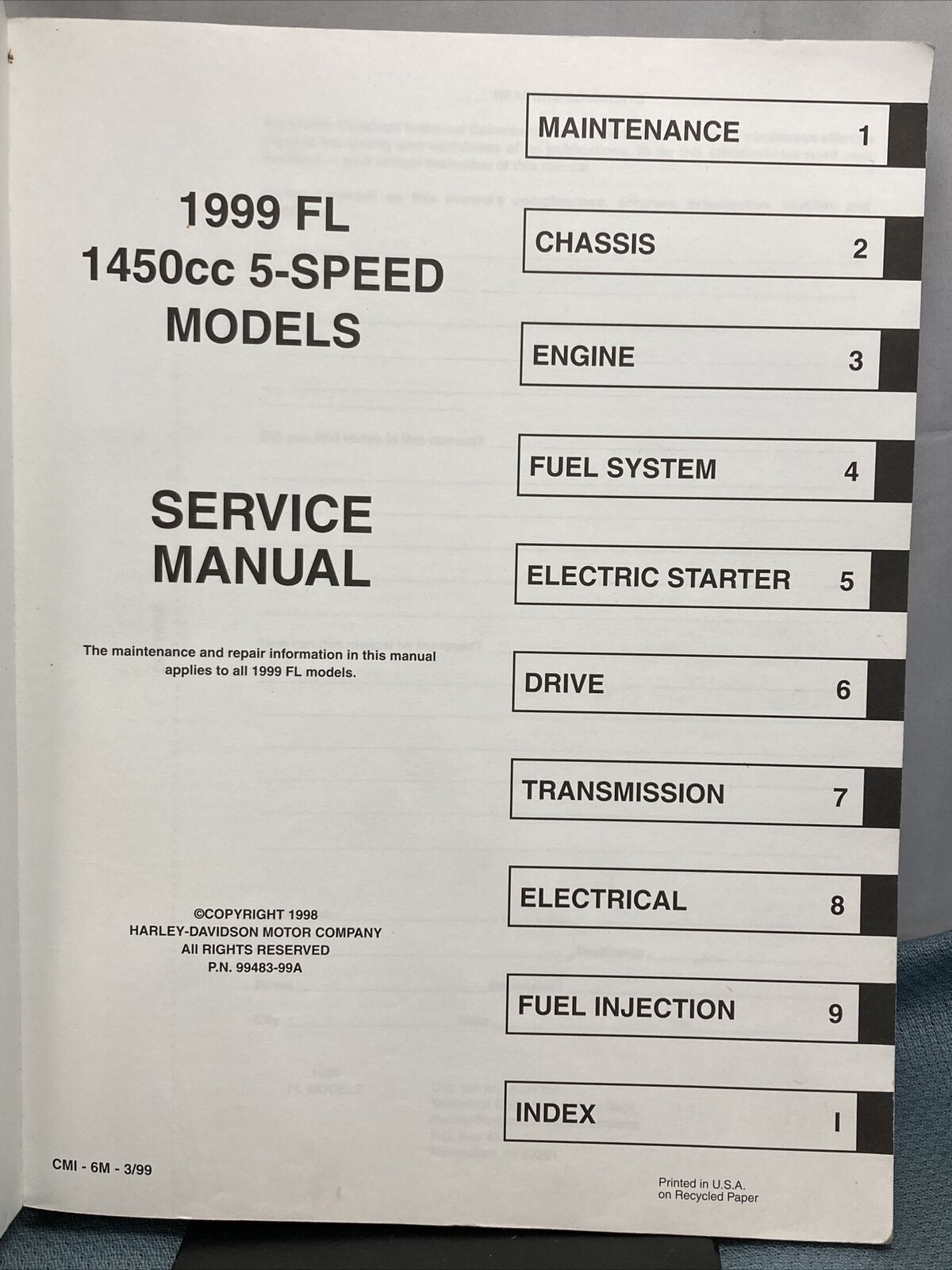 GENUINE HARLEY DAVIDSON 99483-99A FLT MODELS OFFICAL FACTORY MANUAL 1999