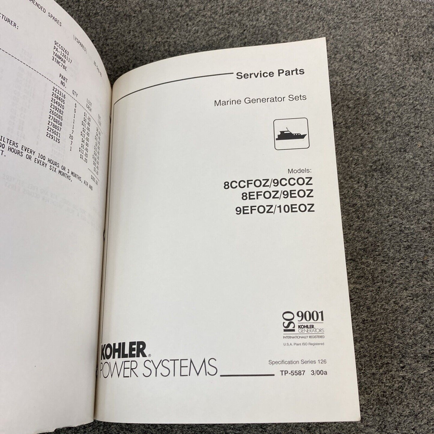 GENUINE KOHLER SERVICE PARTS/PARTS CATALOGS