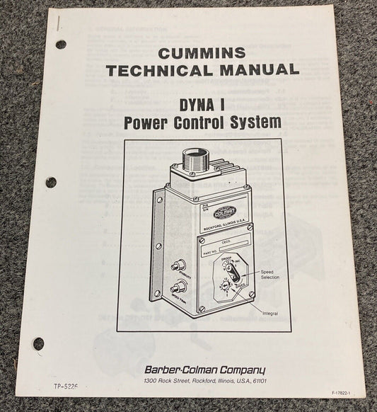 CUMMINS TP-5226 DYNA I POWER CONTROL SYSTEM TECHNICAL MANUAL