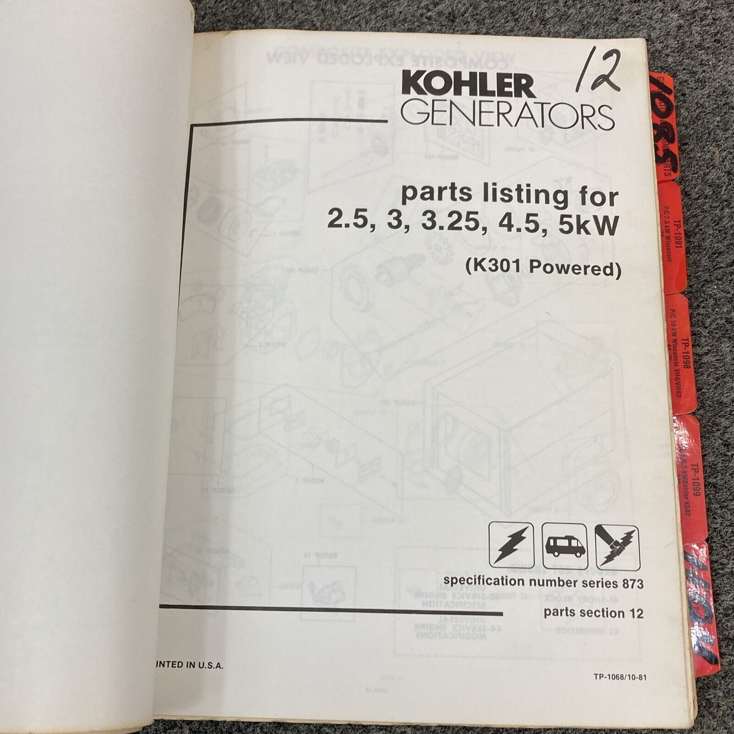 GENUINE KOHLER GENERATORS PARTS LISTING/OWNERS/IDENTIFICATION MANUALS