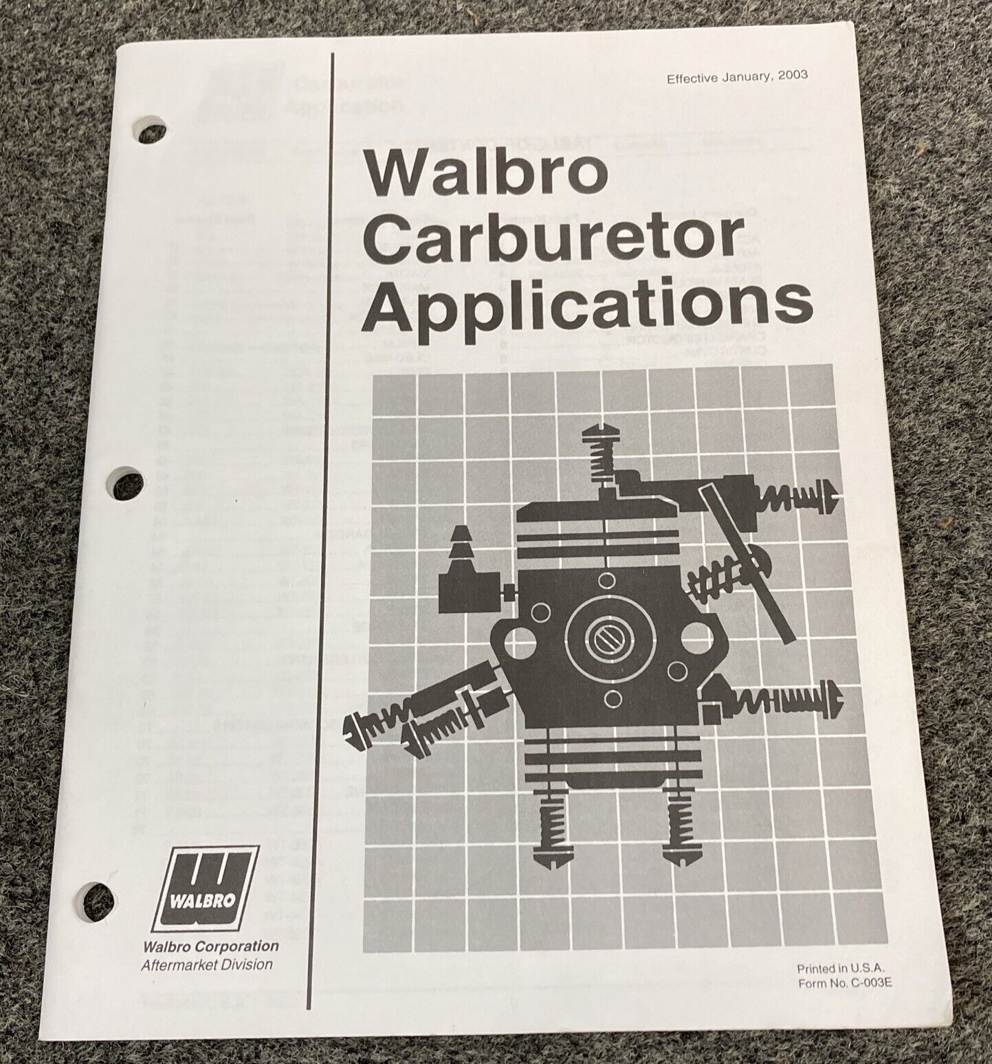 WALBRO CORPORATION ASSORTED MANUALS/SPECS 1994-2003